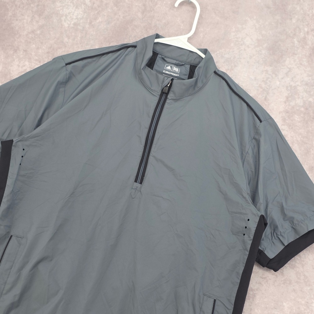 Adidas Golf Mens Medium ClimaProof Short Sleeve Quarter Zip Windbreaker Grey